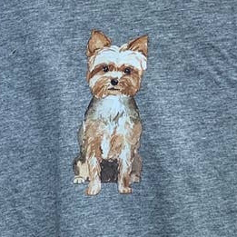Hand Printed Upcycled Child XL Size 14-16 Yorshire Terrier Yorkie Puppy Dog Tee - Picture 2 of 3
